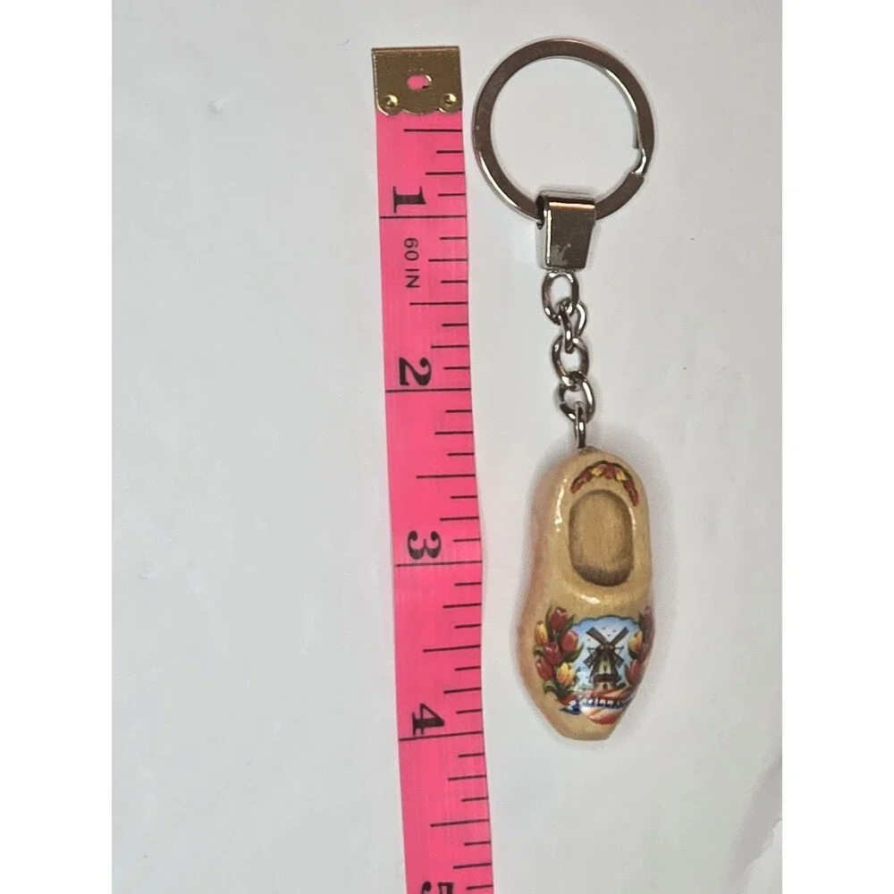 Varnished Tulip Wooden Shoe Keychain Windmill Holland